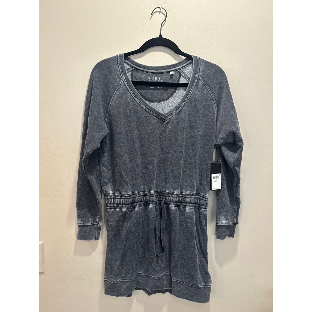 NWT GUESS Los Angeles Womens Jet Black A996 Long Sleeve Deep V Neck Dress Small‎